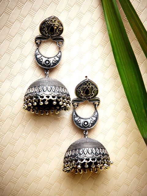 

ZeroKaata Silver-Toned Dome Shaped Jhumkas