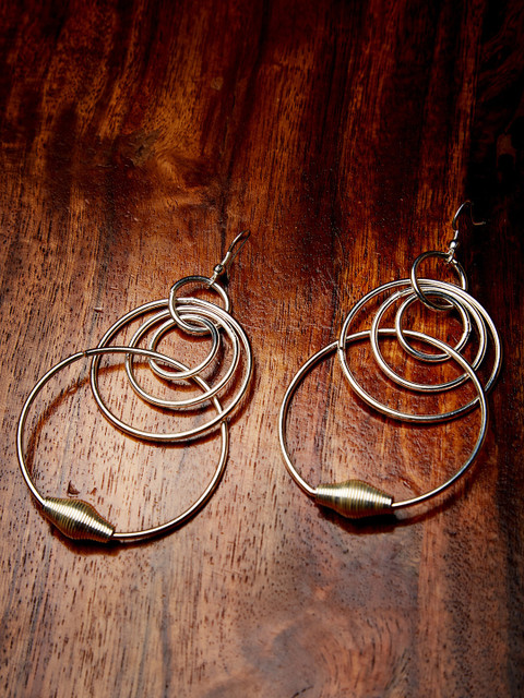 

ZeroKaata Silver-Toned Circular Drop Earrings