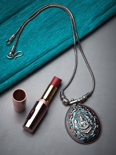 

ZeroKaata Silver-Toned & Rust Silver Silver-Plated Oxidised Necklace