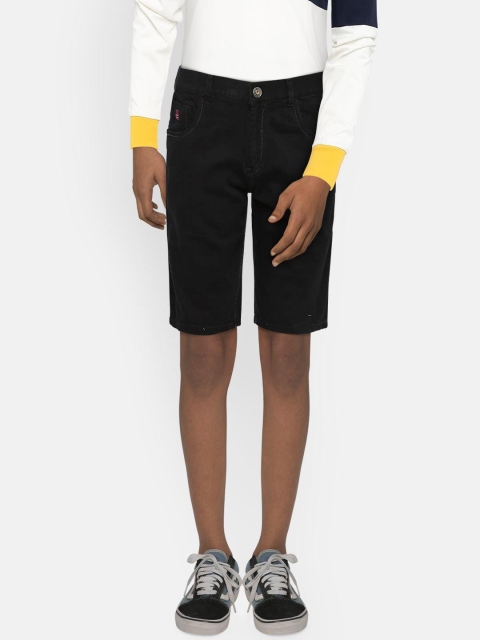 

Palm Tree Boys Black Solid Regular Fit Denim Shorts