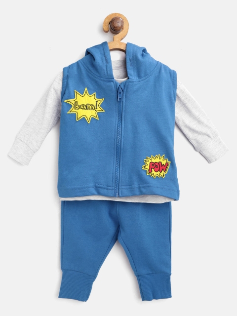 

Gini and Jony Boys Grey Melange & Blue Printed T-shirt with Joggers