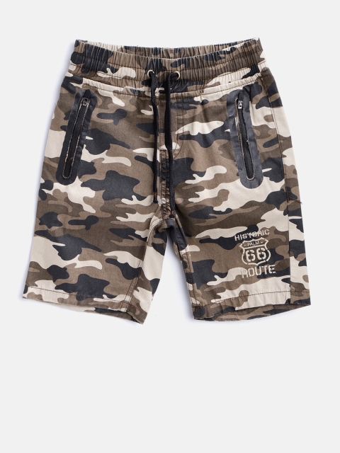 

Palm Tree Boys Brown & Black Camouflage Print Regular Fit Shorts