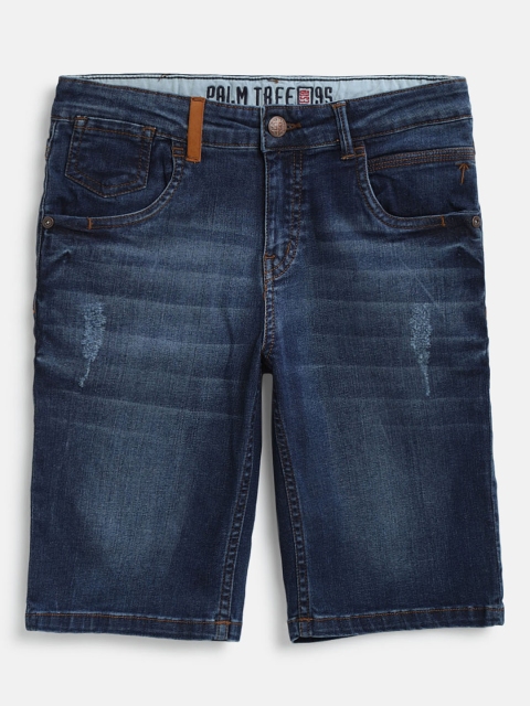 

Palm Tree Boys Navy Blue Washed Regular Fit Denim Shorts