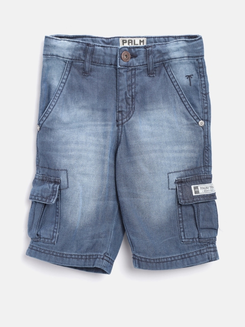 

Palm Tree Boys Blue Washed Regular Fit Denim Cargo Shorts