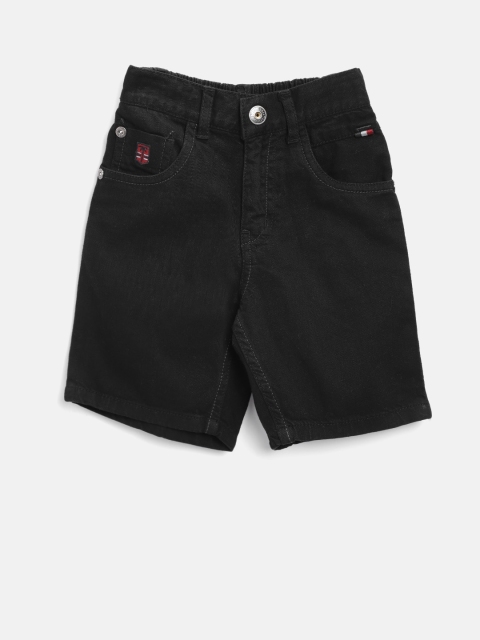 

Palm Tree Boys Black Solid Regular Fit Denim Shorts