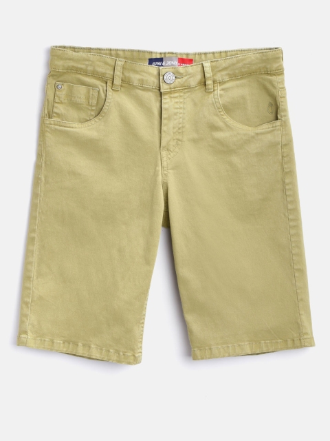 

Gini and Jony Boys Olive Green Solid Regular Fit Shorts