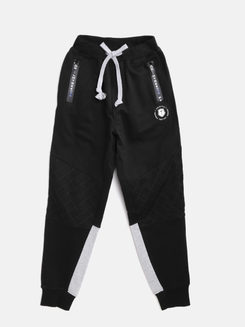 

Palm Tree Boys Black & Grey Melange Colourblocked Joggers with Printed Detail