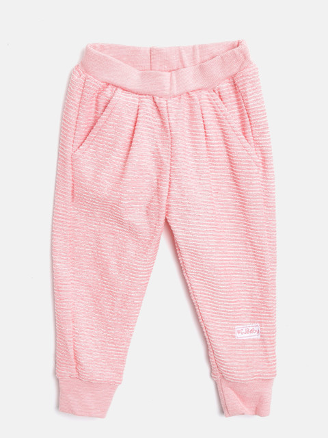 

Gini and Jony Girls Pink & White Self Striped Joggers
