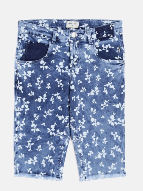 

Gini and Jony Girls Blue & White Printed Regular Fit Capris