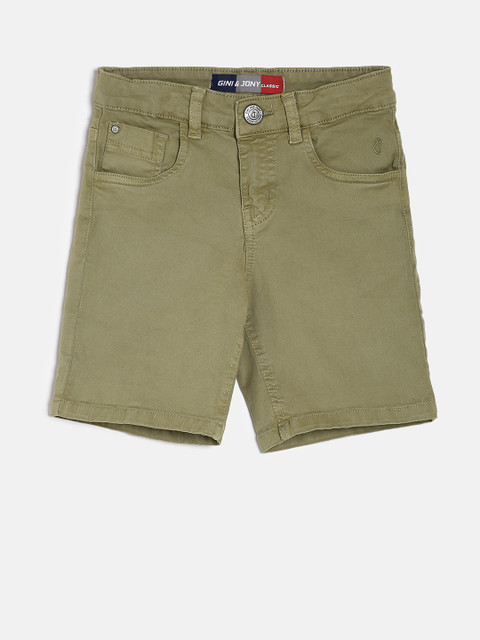 

Gini and Jony Boys Olive Green Solid Regular Fit Chino Shorts
