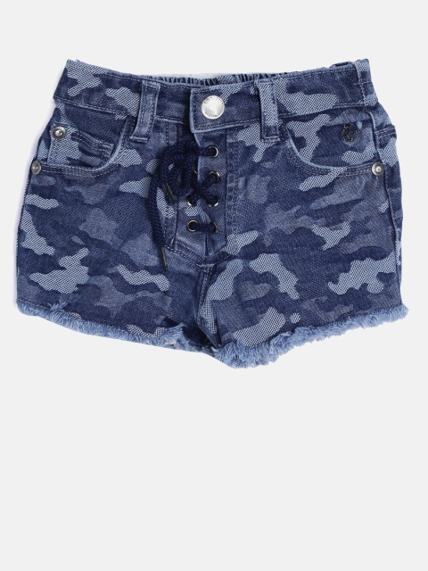 

Gini and Jony Girls Navy Blue Self Design Regular Fit Denim Shorts