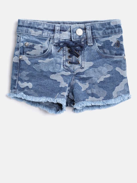 

Gini and Jony Girls Blue Printed Regular Fit Denim Shorts