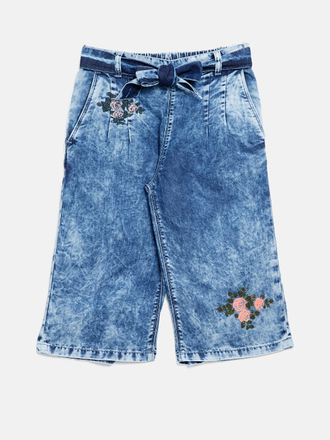 

Palm Tree Girls Blue Regular Fit Washed Culottes