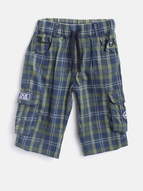 

Palm Tree Boys Green & Navy Checked Regular Fit Cargo Shorts