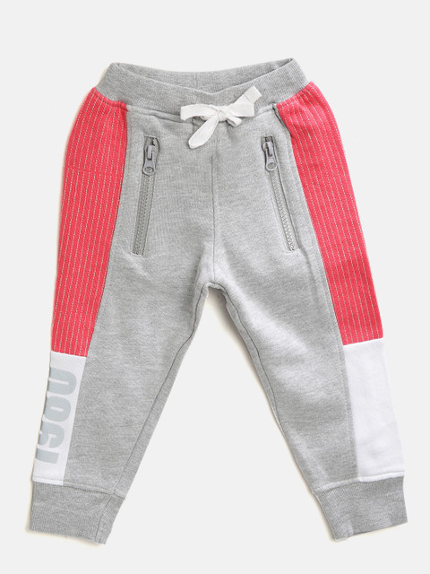 

Gini And Jony Girls Pink & Grey Melange Colourblocked Joggers