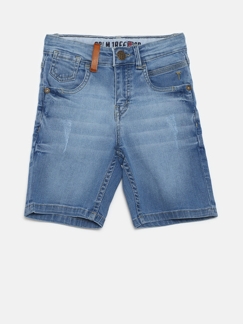 

Palm Tree Boys Blue Washed Regular Fit Distressed Denim Shorts