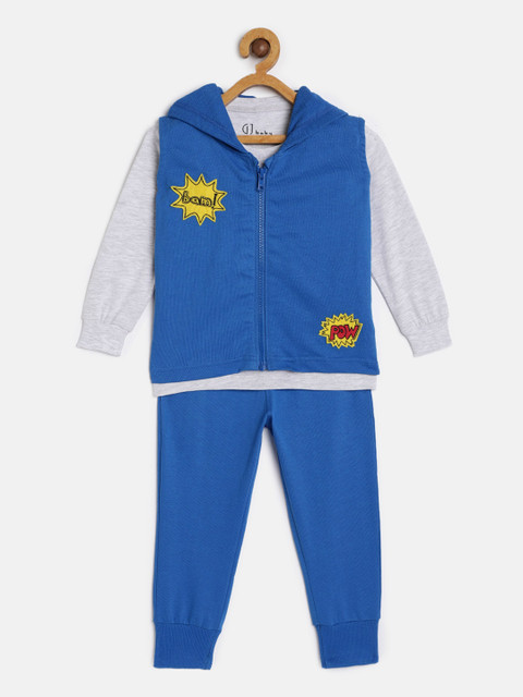 

Gini and Jony Boys Blue & Grey Printed T-shirt with Joggers & Sweatshirt
