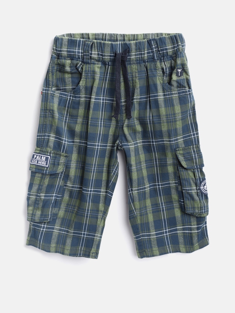 

Palm Tree Boys Navy Blue & Green Checked Regular Fit Regular Shorts