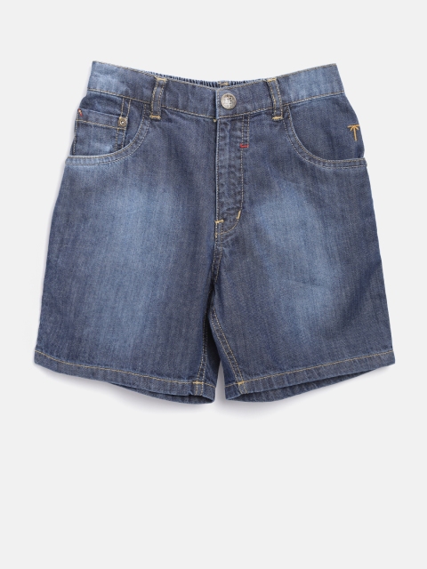 

Palm Tree Boys Navy Blue Washed Regular Fit Denim Shorts