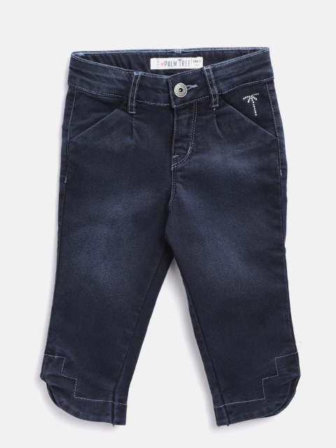 

Palm Tree Girls Navy Solid Regular Fit Denim Capris, Navy blue