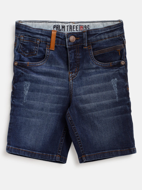 

Palm Tree Boys Navy Blue Washed Regular Fit Denim Shorts