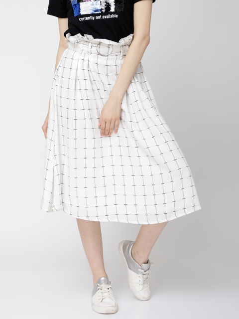 

Tokyo Talkies Women White Checked A-Line Midi Skirt