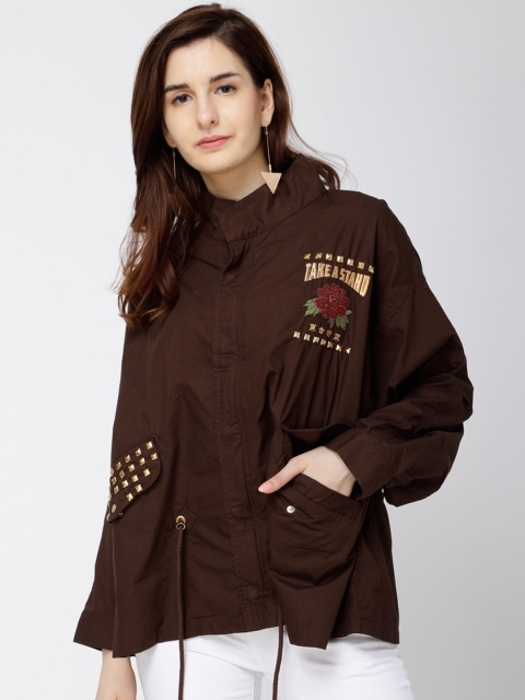 

Tokyo Talkies Women Brown Solid Biker Jacket