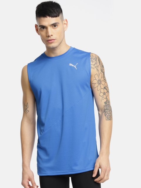 

Puma Men Blue Run Singlet Mono DRY CELL Solid Round Neck T-shirt