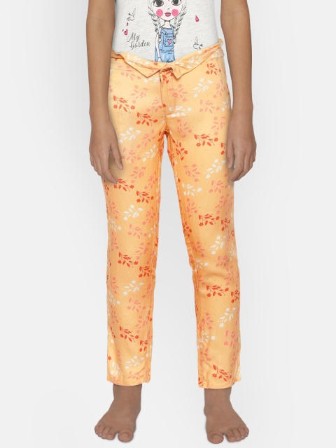 

Gini and Jony Girls Peach-Coloured & Orange Regular Fit Floral Print Trousers