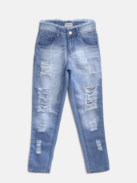

Gini and Jony Girls Blue Regular Fit Mid-Rise Highly Distressed Beaded Jeans