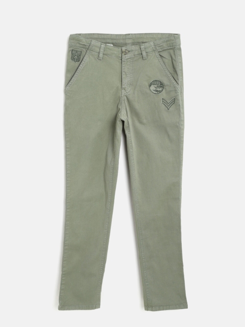 

Palm Tree Boys Olive Green Slim Fit Solid Chinos