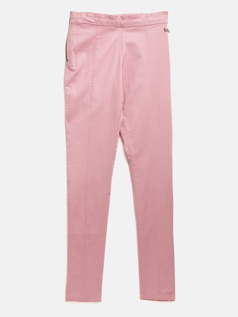 

Gini and Jony Girls Pink Solid Treggings