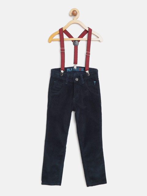 

Palm Tree Boys Navy Slim Fit Solid Corduroy Trousers, Navy blue