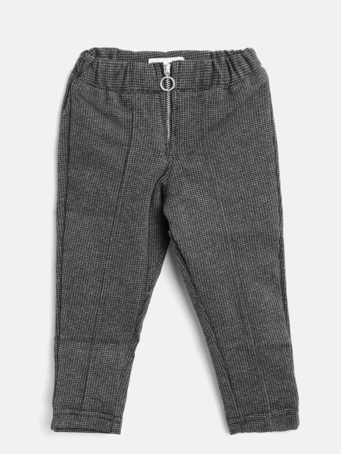 

Gini and Jony Girls Charcoal Grey Slim Fit Self-Checked Regular Trousers