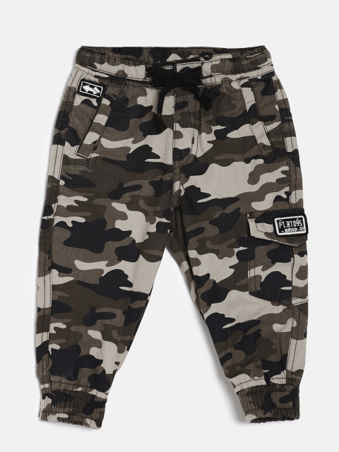 

Palm Tree Boys Olive Green & Black Regular Fit Camouflage Printed Joggers