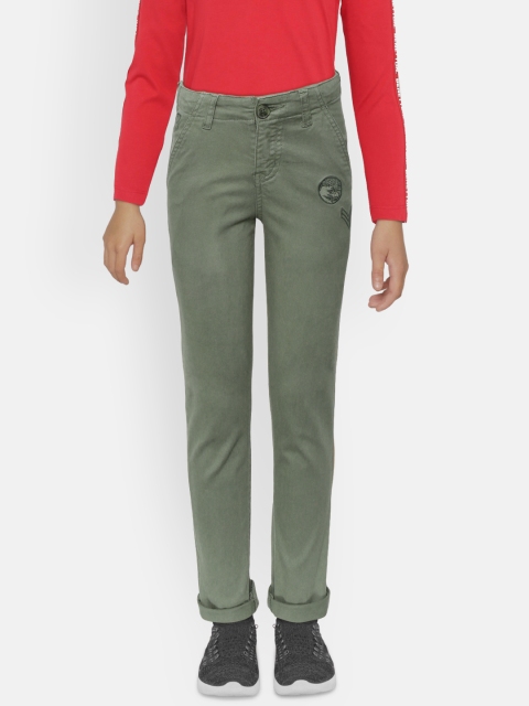 

Palm Tree Boys Olive Green Regular Fit Solid Trousers