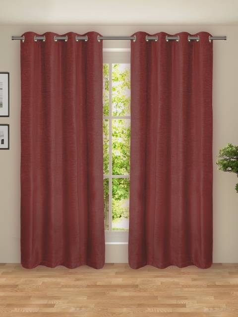 

ROSARA HOME Maroon Set of 2 Eyelet Long Door Curtains