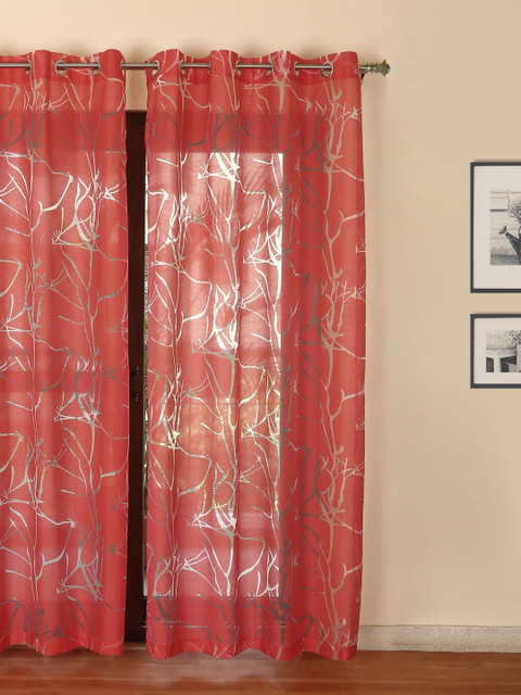 

ROSARA HOME Red Single Sheer Door Curtain