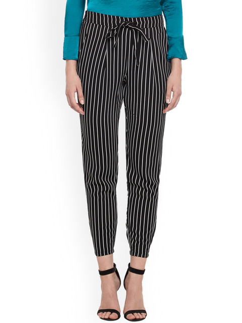

Annabelle by Pantaloons Women Black Striped Regular Fit Peg Trousers
