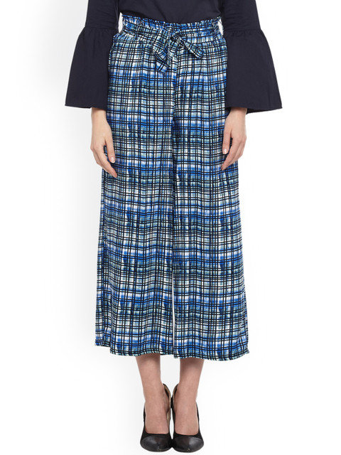 

Annabelle by Pantaloons Women Blue Checked Regular Fit Parallel Trousers