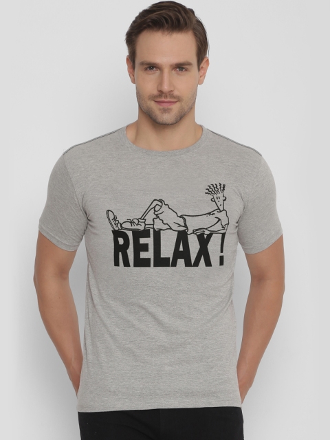 

FIDO DIDO Men Grey Printed Slim Fit Round Neck T-shirt