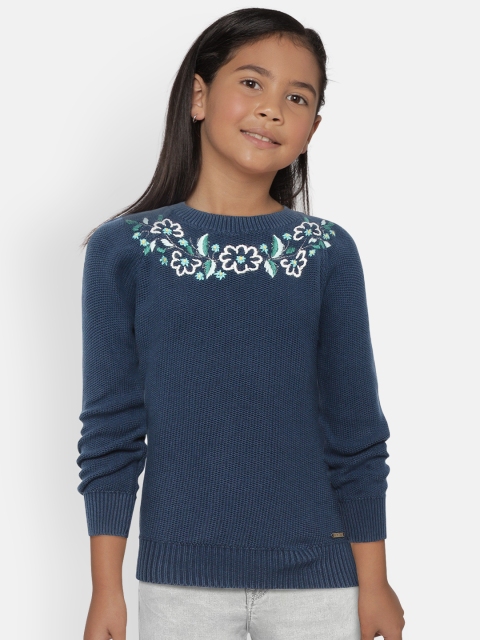 

Palm Tree Girls Navy Blue Embroidered Detail Sweater