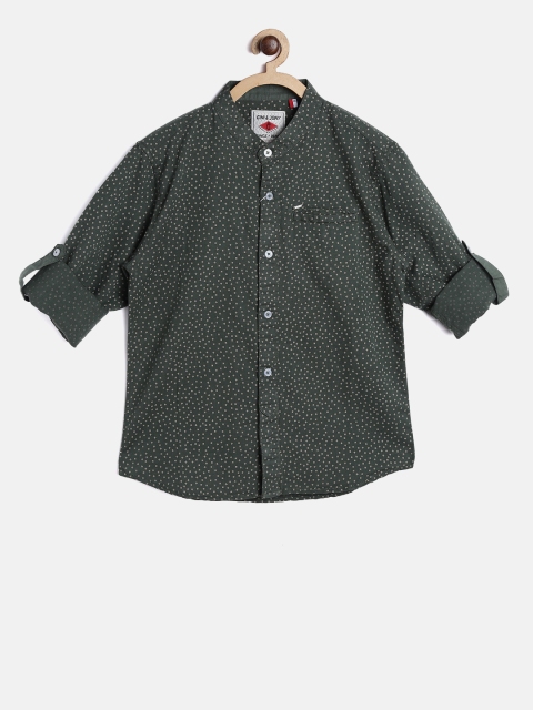 

Gini and Jony Boys Olive Green Regular Fit Printed Casual Shirt
