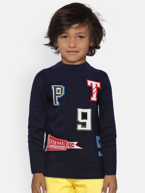 

Palm Tree Boys Navy Blue Self Design Pullover
