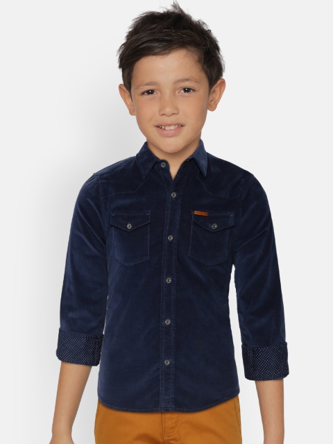 

Gini and Jony Boys Navy Blue Solid Corduroy Regular Fit Casual Shirt
