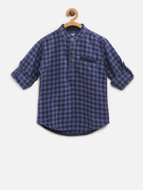 

Gini and Jony Boys Navy Blue Regular Fit Checked Casual Shirt