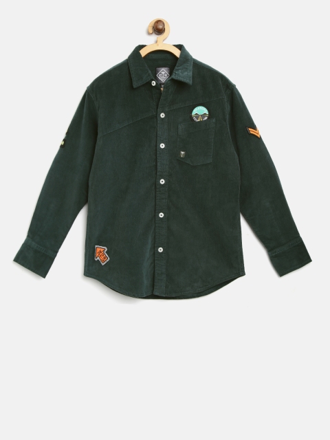 

Palm Tree Boys Green Corduroy Regular Fit Casual Shirt
