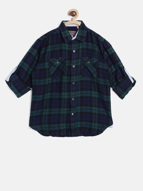 

Gini and Jony Boys Navy & Green Regular Fit Checked Casual Shirt, Navy blue