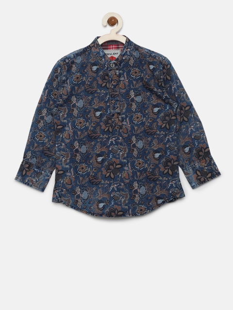 

Gini and Jony Boys Navy & Rust Orange Regular Fit Printed Chambray Shirt, Navy blue