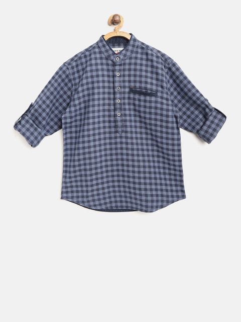 

Gini and Jony Boys Navy Blue Regular Fit Checked Casual Shirt
